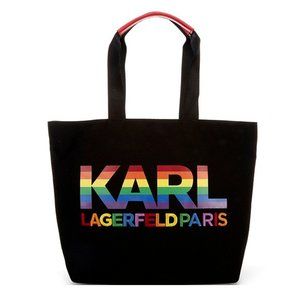 NWT KARL LAGERFELD PARIS Kristen Rainbow Spellout Logo Canvas Tote Bag